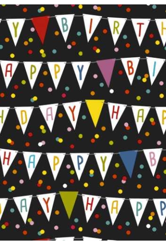 Kadopapier Kids Happy Birthday Flags Zwart 80gr 40cm x 200meter