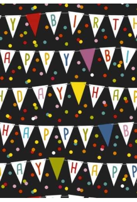 Kadopapier Kids Happy Birthday Flags Zwart 80gr 40cm x 200meter