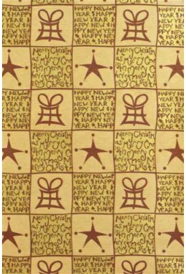 Kerstpapier Bruin Kraft New Year Zwart & Goud 30cmx250mtr