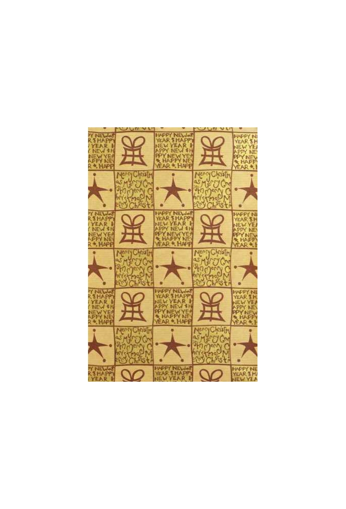 Kerstpapier Bruin Kraft New Year Zwart & Goud 30cmx150mtr