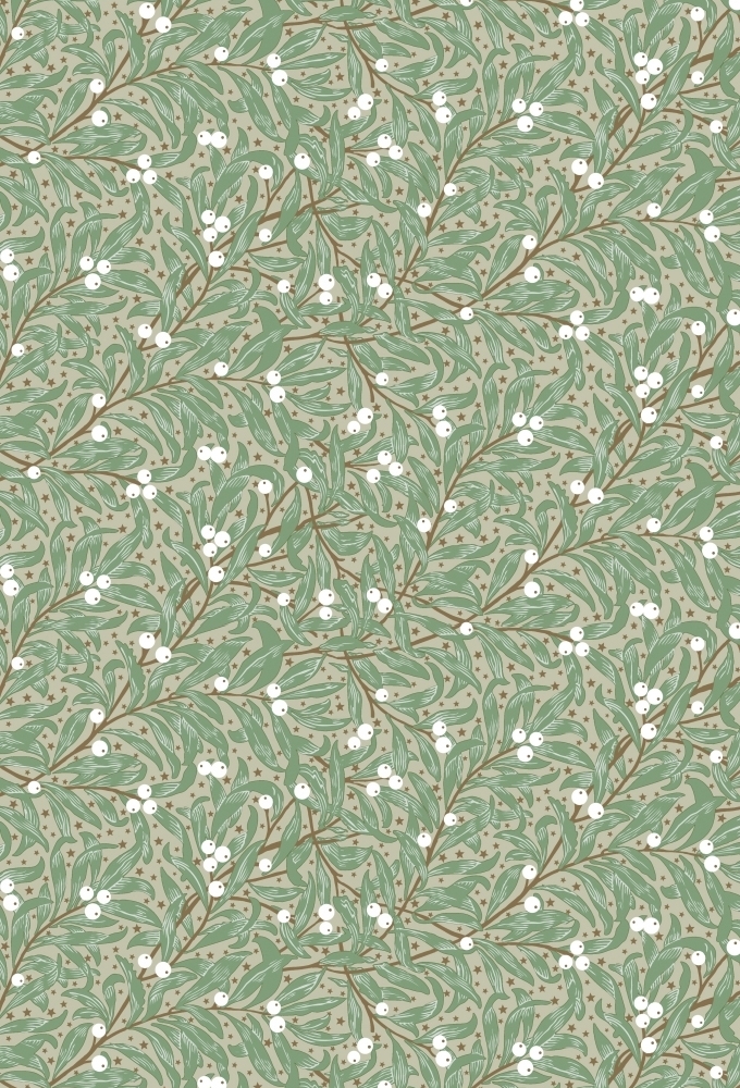 Kerstpapier Berries and Leaves Creme 30cm x 200meter