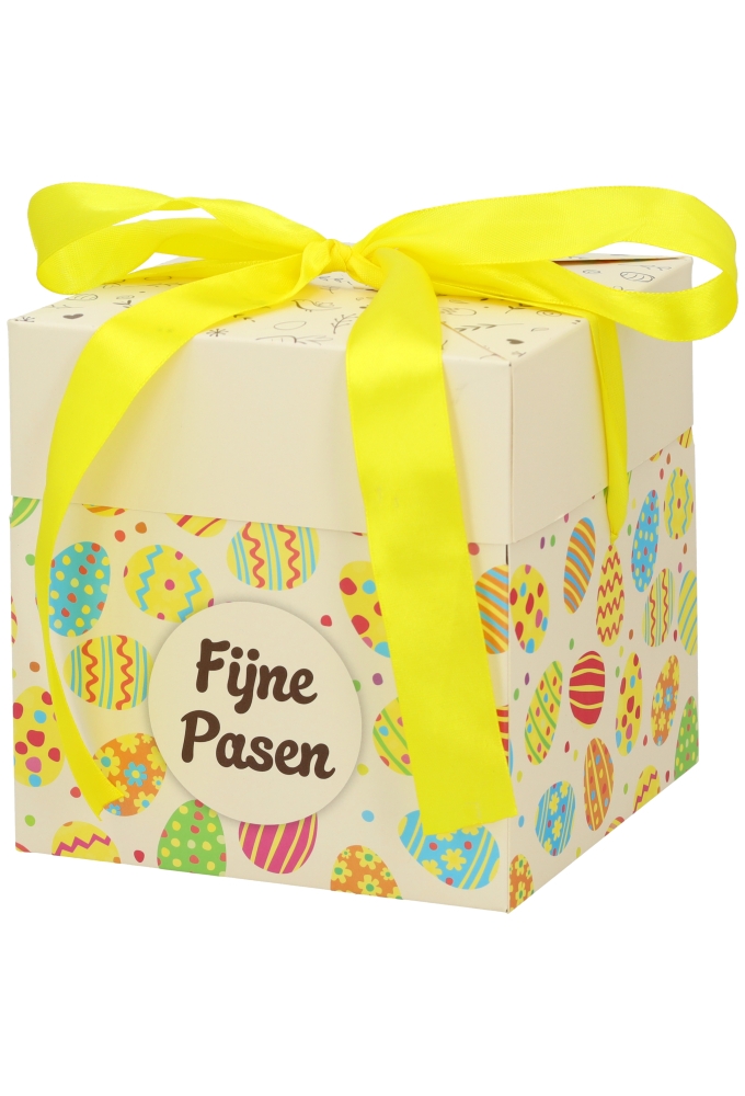 Geschenkdoos Regalo Fijne Pasen & Geel Lint 15x15x15cm 25stuks