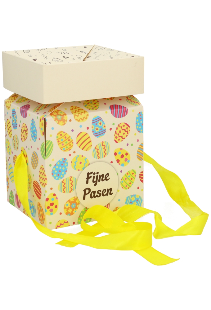 Geschenkdoos Regalo Fijne Pasen & Geel Lint 15x15x15cm 25stuks