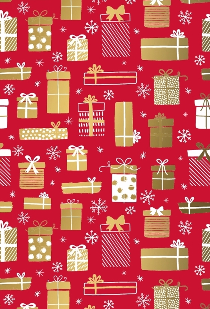 Kerstpapier presents Rood Goud 30cm x 200meter