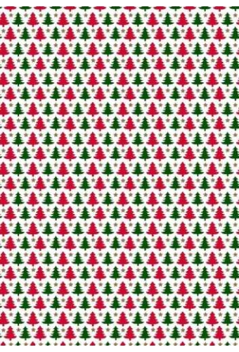 Kerstpapier de Luxe Mini Trees Wit & Rood & Groen 30cmx200mtr
