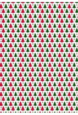 Kerstpapier de Luxe Mini Trees Wit & Rood & Groen 30cmx200mtr