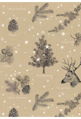 Kerstpapier Recycled Oh My Deer Zwart & Wit 30cm x 250meter