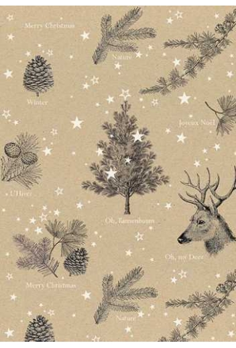 Kerstpapier Recycled Oh My Deer Zwart & Wit 30cm x 200meter