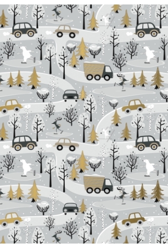 Kerstpapier Winterfun In The Forest Grijs Goud 30 cm x  200meter