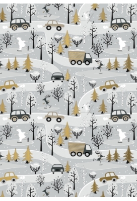 Kerstpapier Winterfun In The Forest Grijs Goud 30 cm x  200meter
