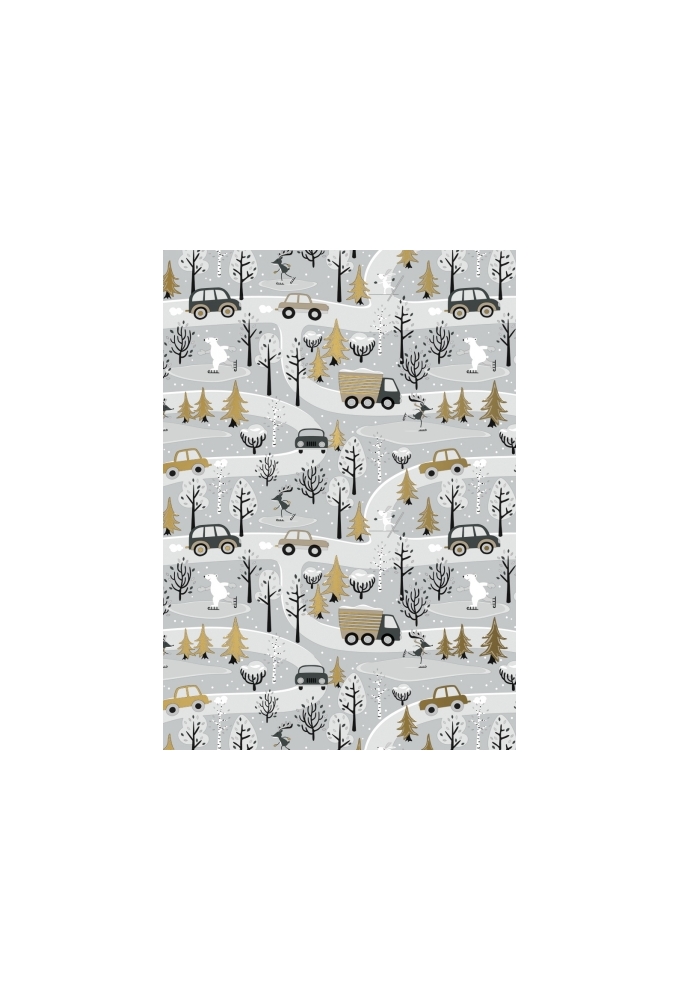 Kerstpapier Winterfun In The Forest Grijs Goud 30 cm x  200meter