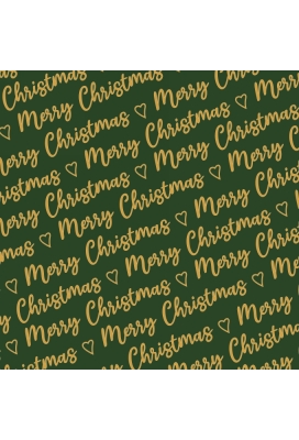 Kerstpapier Merry Christmas Wishes Green Gold 50cm x 200meter