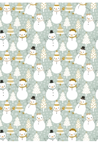 Kerstpapier Snowman Dance Green 30cm x 200meter