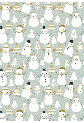 Kerstpapier Snowman Dance Green 30cm x 200meter
