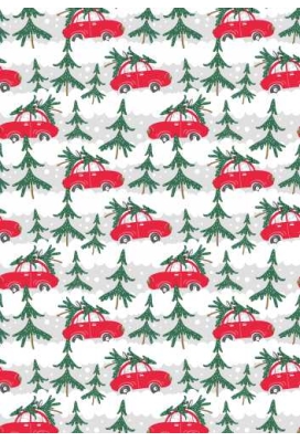 Kerstpapier xmas cars rood 30cm x 200meter