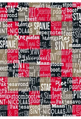 Sintpapier Trendy Handlettering Rood Zwart Goud 70cm x 125meter