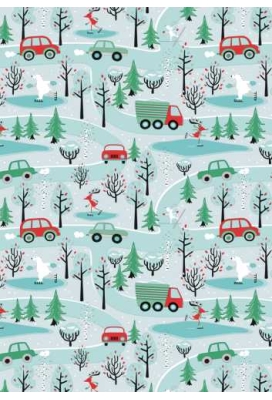 Luxe Kerstpapier Winterfun in the Forest Blauw 60cm x 200meter