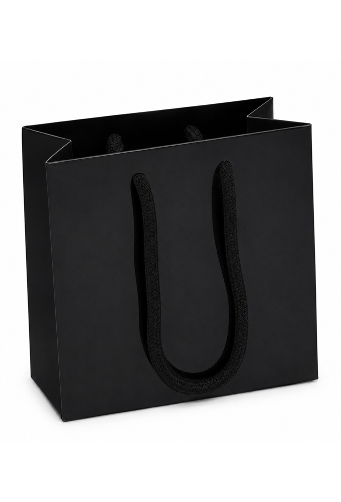 Kadotasjes Rome Uni Zwart Glanzend Met Koord 16x8x16cm 10stuks