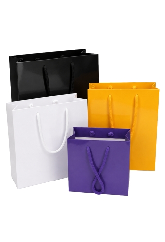 Kadotasjes Rome Uni Zwart Glanzend Met Koord 16x8x16cm 10stuks