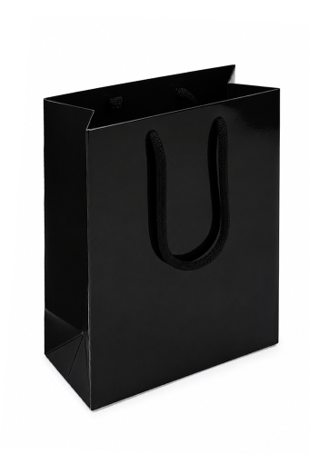 Kadotasjes Rome Uni Zwart Glanzend Met Koord 20x10x25cm 10stuks