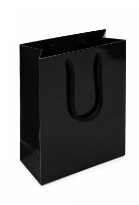 Kadotasjes Rome Uni Zwart Glanzend Met Koord 20x10x25cm 10stuks