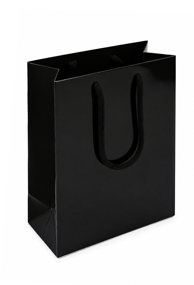 Kadotasjes Rome Uni Zwart Glanzend Met Koord 20x10x25cm 10stuks