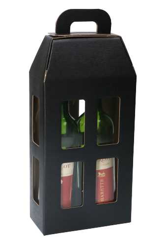 Luxe Wijndozen Lantaren Venster Zwart 2 fles 37x18x9cm 20stuks