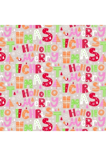 Kerstpapier Kraft Ho Ho Merry X Mas Kraft Pink Orange 30cm x 250meter