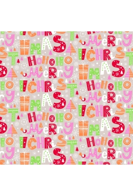 Kerstpapier Kraft Ho Ho Merry X Mas Kraft Pink Orange 30cm x 250meter
