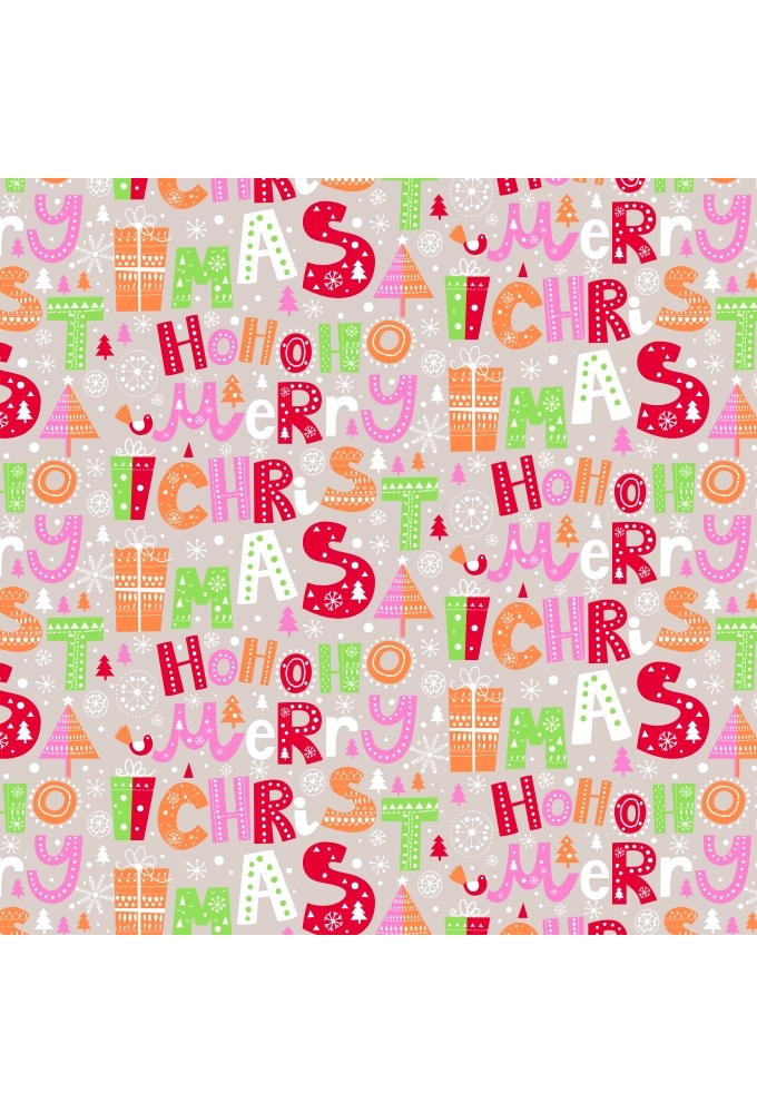 Kerstpapier Kraft Ho Ho Merry X Mas Kraft Pink Orange 30cm x 250meter