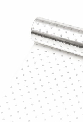 Cadeaufolie Transparant Zilveren Dots 70cm x 50meter 35my