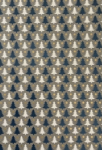 Kerstpapier Coated Papier Kerst tree  Wit Zwart Star 30cm  x 200meter
