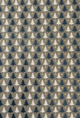 Kerstpapier Coated Papier Kerst tree  Wit Zwart Star 30cm  x 200meter