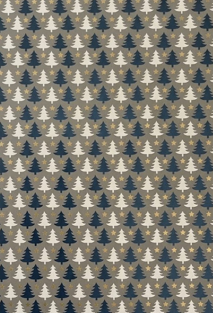 Kerstpapier Coated Papier Kerst tree  Wit Zwart Star 30cm  x 200meter