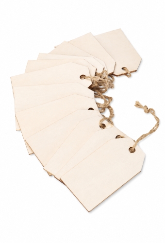 Kadokaartje HOUT 5X3cm Naturel Blanco & Koord 24stuks