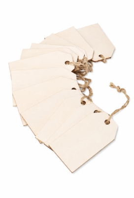Kadokaartje HOUT 5X3cm Naturel Blanco & Koord 24stuks