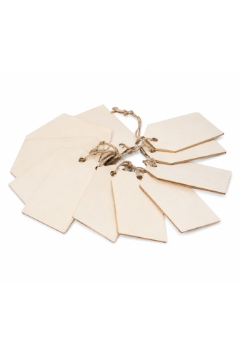 Kadokaartje HOUT 5X3cm Naturel Blanco & Koord 24stuks