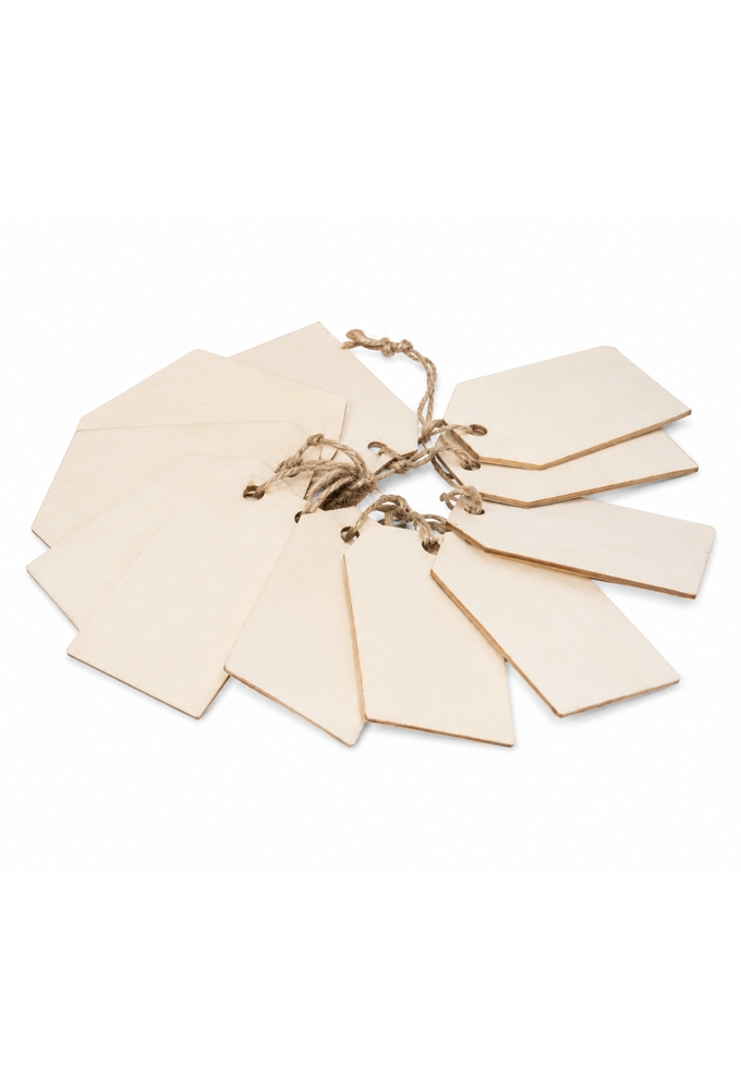 Kadokaartje HOUT 5X3cm Naturel Blanco & Koord 24stuks