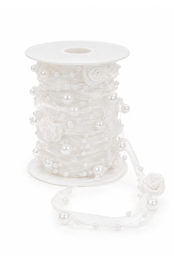 Organza Lint Balletjes & Roosjes Wit 10mm x 5meter