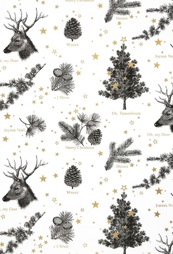 Luxe Kerstpapier Oh My Deer Wit & Goud 30cm x 200meter