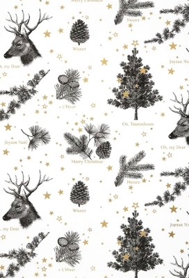 Luxe Kerstpapier Oh My Deer Wit & Goud 30cm x 200meter