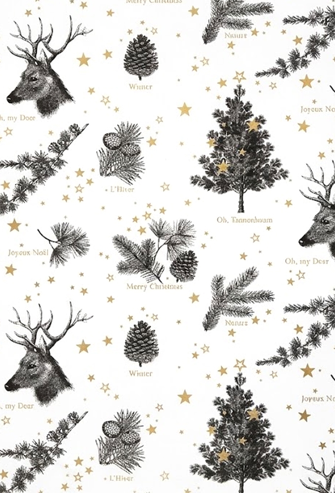 Luxe Kerstpapier Oh My Deer Wit & Goud 30cm x 200meter