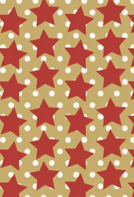 Kerstpapier Bruin Kraft Star in the Sky Rood & Wit 70cm x 250meter