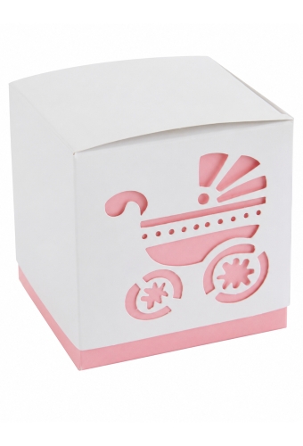 Kubus Kadodoosjes Kinderwagen Roze 6x6x6cm 25stuks