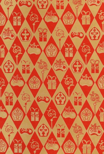 Sintpapier Bruin Kraft Sint Rood & Goud 70cm x 125meter OP IS OP
