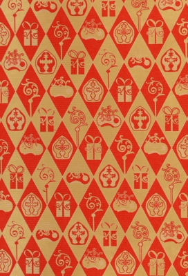 Sintpapier Bruin Kraft Sint Rood & Goud 70cm x 125meter OP IS OP