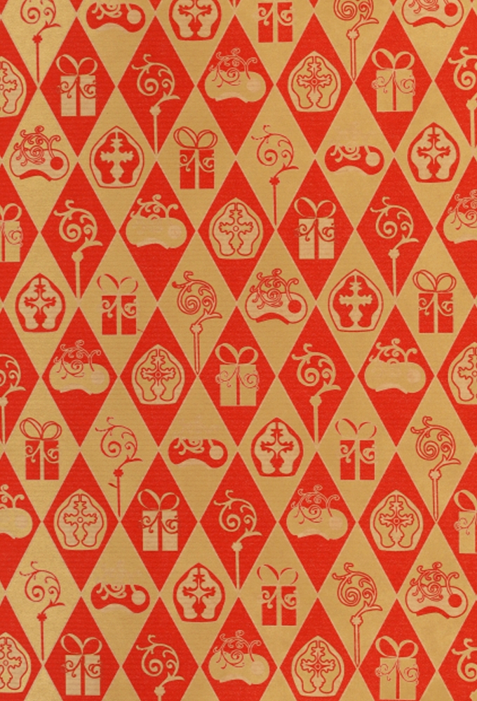 Sintpapier Bruin Kraft Sint Rood & Goud 70cm x 125meter OP IS OP