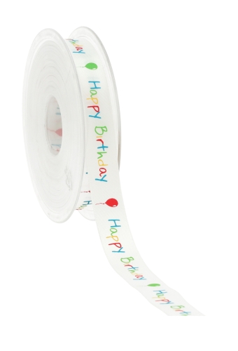Kadolint Satijn Happy Brithday White 15mm x 15 meter