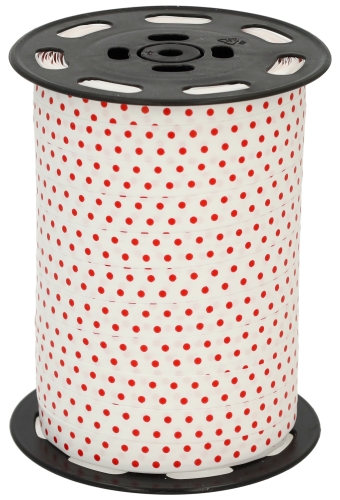 Krullint Dots Wit & Rood 10mm x 225 meter