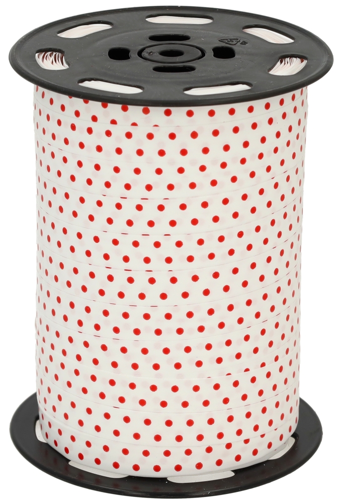 Krullint Dots Wit & Rood 10mm x 225 meter